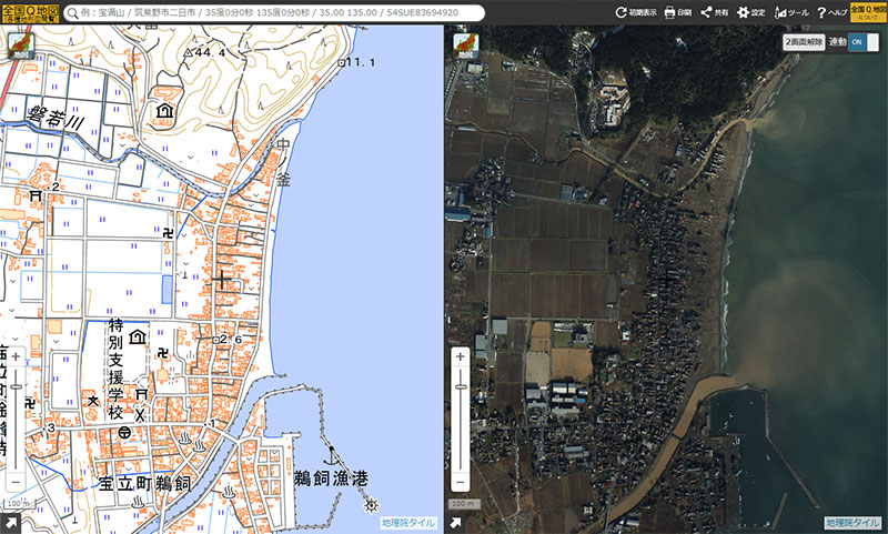 震災前後の衛星画像比較